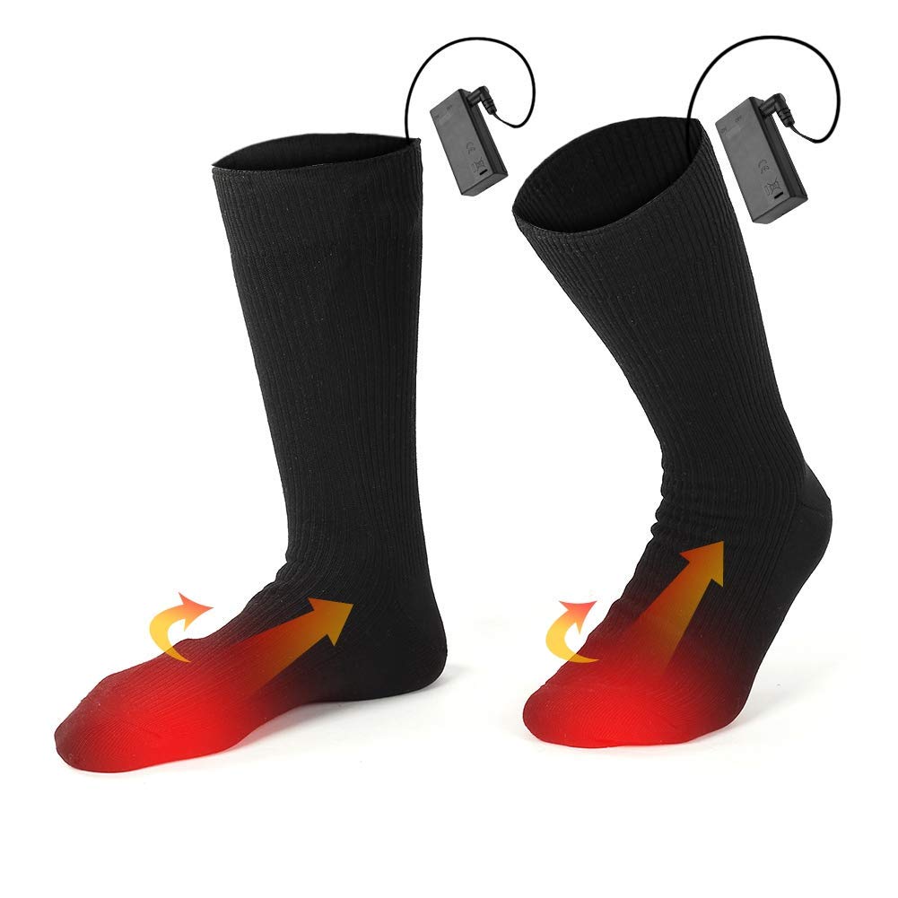 1 Paire Chaussettes Chauffantes, Chaussettes Chauffantes Hommes Femmes Batteries Chaussettes Électriques Chauffe-Pieds 50℃ Température Constante pour Camping Ski Randonnée en Ple