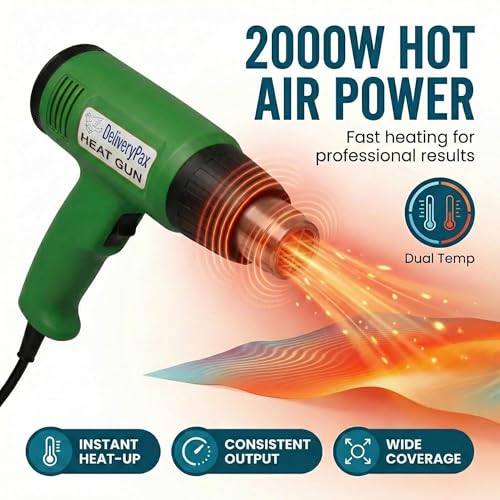 Image of Delivery Pax 2000W Heat Gun Machine with Shrink 10inch x 10m | Heat Gun for Shrink Wrapping | Heat Gun Machine | Hot Gun Machine for Packing| Hot Air Gun Machine for paint and sticker removal