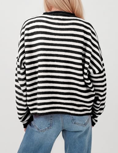 Women Casual Striped Cardigan Button Front Knit Shirt Cover Up Lightweight Summer Beach Fall Open Front Sweater2