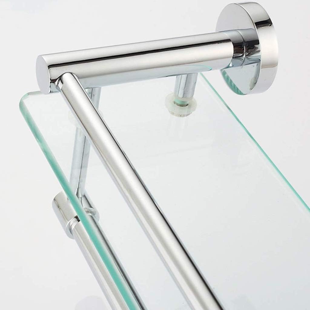 Bathroom Shelves, Glass Shelf Tempered Rectangular 1 Tier Extra Thick Silver Sand Sprayed Wall Mounted