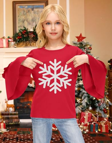 Image of BesserBay Girls Christmas Long Bell Sleeve Ruffle Tunic Top 4-12 Years