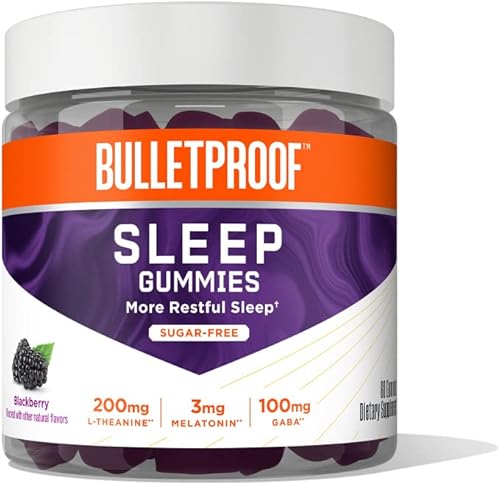 Bulletproof Gomitas para dormir con sabor a mora sin azúcar, 60 unidades, suplemento keto para apoyar el sueño