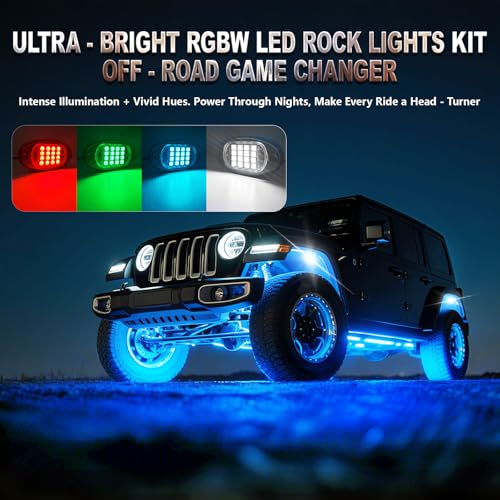 4 Pods RGBW LED Rock Lights for ATV UTV Golf Cart RZR SXS Truck Pickup Offroad SUV, Waterproof Multicolor Underglow Kit for Car with APP/RF Remote Control Sync Music Neon Underbody Accent Lights 12V