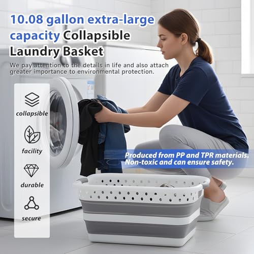 Monozuki Collapsible Plastic Laundry Basket 11.1 gallon(42L) Eco-recycled material - Foldable Pop Up Storage Container/Organizer - Space Saving Hamper/Basket BPA Free - Image 3