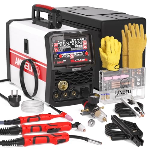ANDELI Soldador Multifuncional 6 en 1 230V 160A – Maquinaria Combinada Soldador de Aluminio HF TIG/MIG/MMA+Flux Core, Cortador de Plasma 40A, Arco Pulsado, Inversor IGBT