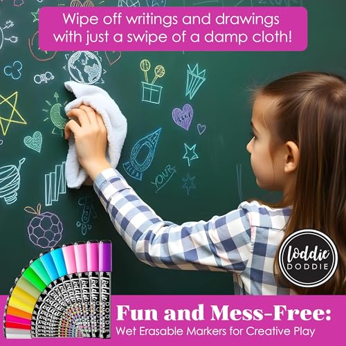 Image of Loddie Doddie Chalk Markers - Pack of 16, Reversible 6mm Tips - Vibrant Chalkboard Designs with Chalkboard Markers - Easy Erase on Glass & Whiteboards with Dry Erase Pen