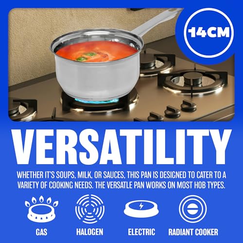 Stainless Steel Saucepan - 14Cm Milkpan, Brushed Kitchen Handle | Cookware | Boil Eggs, Warming Milk, | Strong Quality, Durable | Stainless Steel | Mirror Polished - Image 4