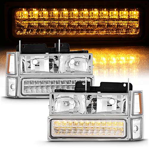 ACANII - For 8PC 1994-1999 Chevy Silverado Tahoe Suburban Headlights Lamps+LED Bumper+Signal Corner Lights Left & Right