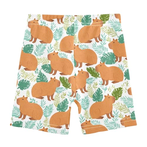 Capybara Leaf Green Pattern Girls Shorts Elastic Waist Sports Shorts Girls Leggings Pants for 4-10 Years2
