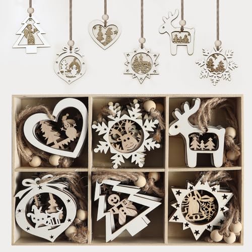 24 Stück Holzanhänger Weihnachten, Anhänger Weihnachten,...