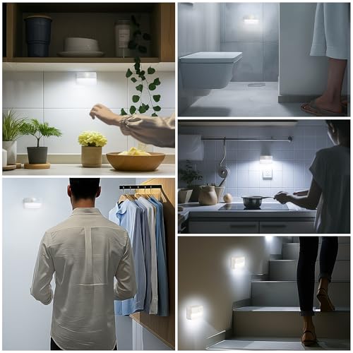 Image of Guankai 8 Pack Motion Sensor Stair Lights for Indoor, Wireless RGB Battery Operated Night Light, Activated Led Stick On Hallway Closet Under Cabinet Step Lamp for Bedroom Kitchen Bathroom