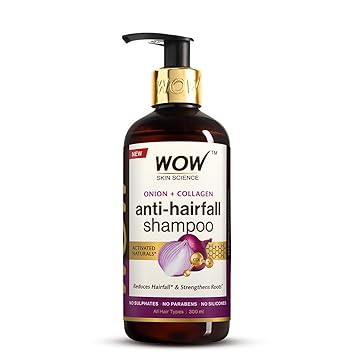 WOW Skin Science Onion & Collagen Anti-Hairfall Shampoo|Reduces Hairfall|Strengthens Roots|Nourishes Scalp|Prevents Breakage|Enhances Hair Thickness and Shine|New & Improved Formulation|300ml - image, photos