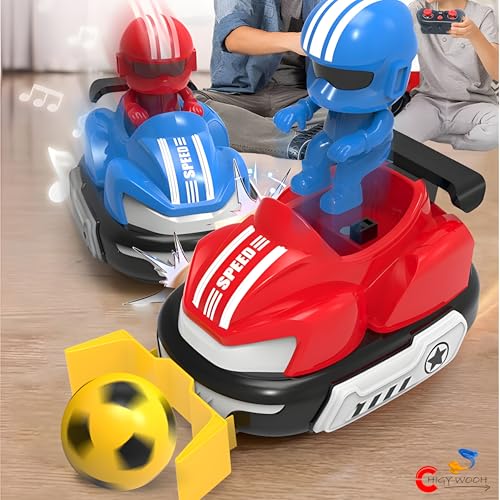 Image of Remote Control Bumper Cars Toy for Kids | 2 Pack RC Ejector Battle Race Vehicles | Light, Sound & 360Rotating, Football Car | Rechargeable Battery, Interactive Toy for Boys & Girls