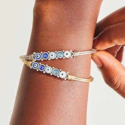 Luca + Danni Blue Ombre Evil Eye Bangle Bracelet, Spiritual Jewelry Gift For Women, Girls, Wear As Single Or For Stacking - Brass Tone Regular Size Made In Usa #TOP4