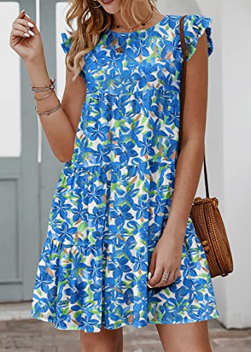 Image of KIRUNDO Summer Dresses for Women Sundress Sleeveless Ruffle Sleeve Round Neck Loose Short Flowy Pleated Mini Babydoll Dress
