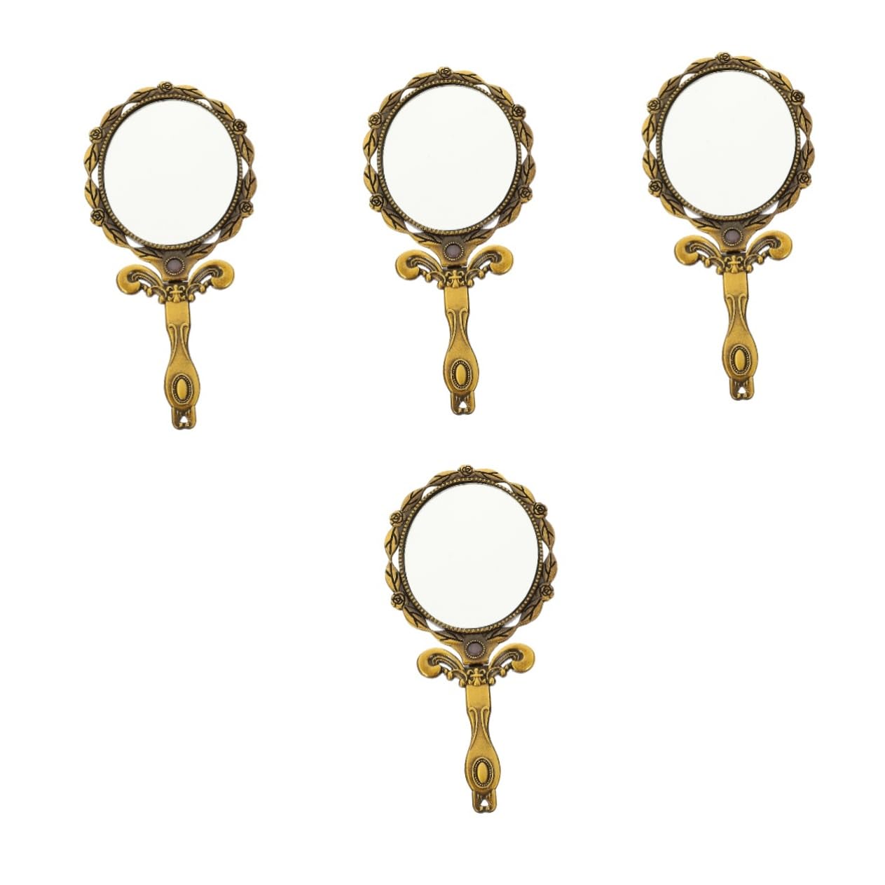 Lot de 4 miroirs de maquillage portables Housoutil avec poignée rétro élégante