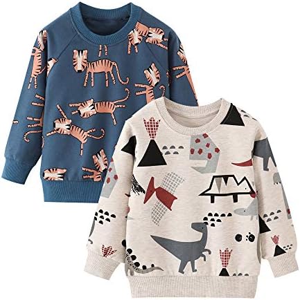 vindoo Toddler Boys Crewneck Sweatshirt, Cotton Long-Sleeved Pullover Cartoon Print