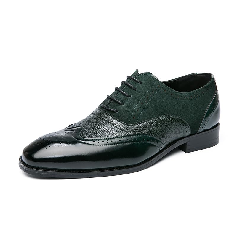 Santimon Men's Classic Modern Formal Oxford Wingtip Lace Up Dress Shoes, Two-Tone Perforated Brogues Uniform Casual Oxford Dress Shoes