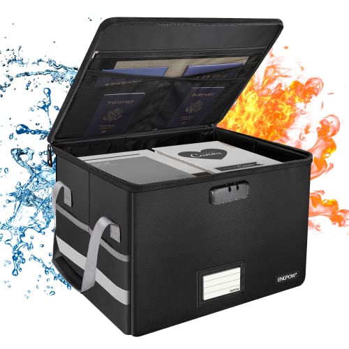 Boîte de Rangement pour Documents avec Cadenas Résistant au feu Pliable avec poignée Portable Office Domicile Safe pour classeurs de Conserver Le Livre de Certificat de Document de Dossier de fichier