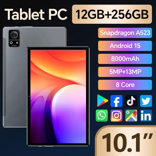Image of Tablet Android 15 10.1 Inch with Keyboard,12GB+256GB Tablets, 8000mAh Battery, 8-Core, Bluetooth,5 /13MP Cameras Bundle with Case, Mouse & Stylus M7 (Titanium Grey)