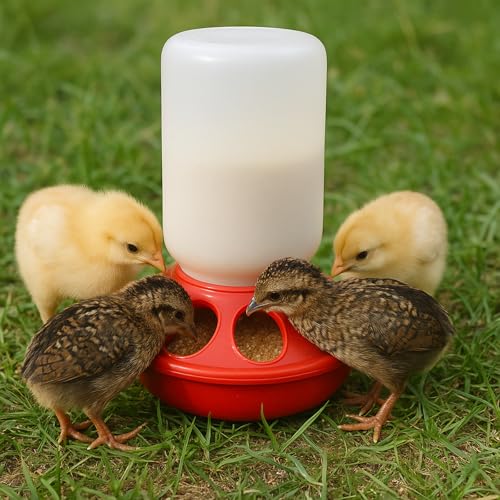 Baby Chick Feeder and Waterer Set, 1 Quart Poultry Starter Kit, No-Waste 8-Hole Feeder & Anti-Drowning Waterer, Gravity Fed Dispenser for Brooder, Chicks, Ducklings, Quail - Image 4