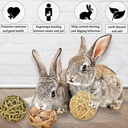 Image of SunGrow 3 Pack Rabbit Chew Ball, Assorted Grass Teething Toy for Small Pocket Pet, Dental Wear Support, Boredom Relief Activity, Safe Woven Treat Enrichment for Bunny Guinea Pig Hamster Rat