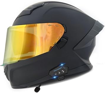 Full Face Bluetooth Motorcycle Helmets FMVSS 218 DOT Approved,Flip Up Cool Street Helmet for Motocross Cruiser Moped,Removable Lining,Double Visor,Adult Unisex,M-XXL