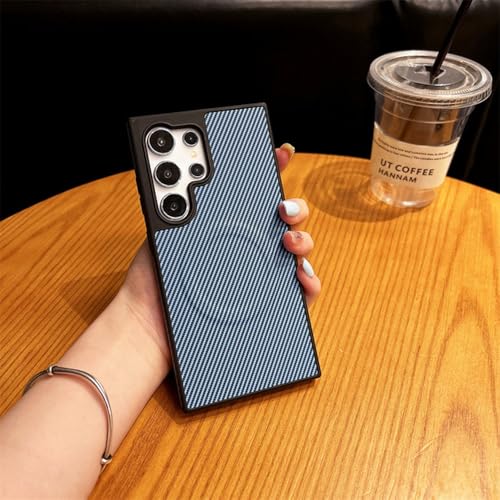 Coque S24 magnétique en fibre de carbone antichoc bleu clair avec charge sans fil
