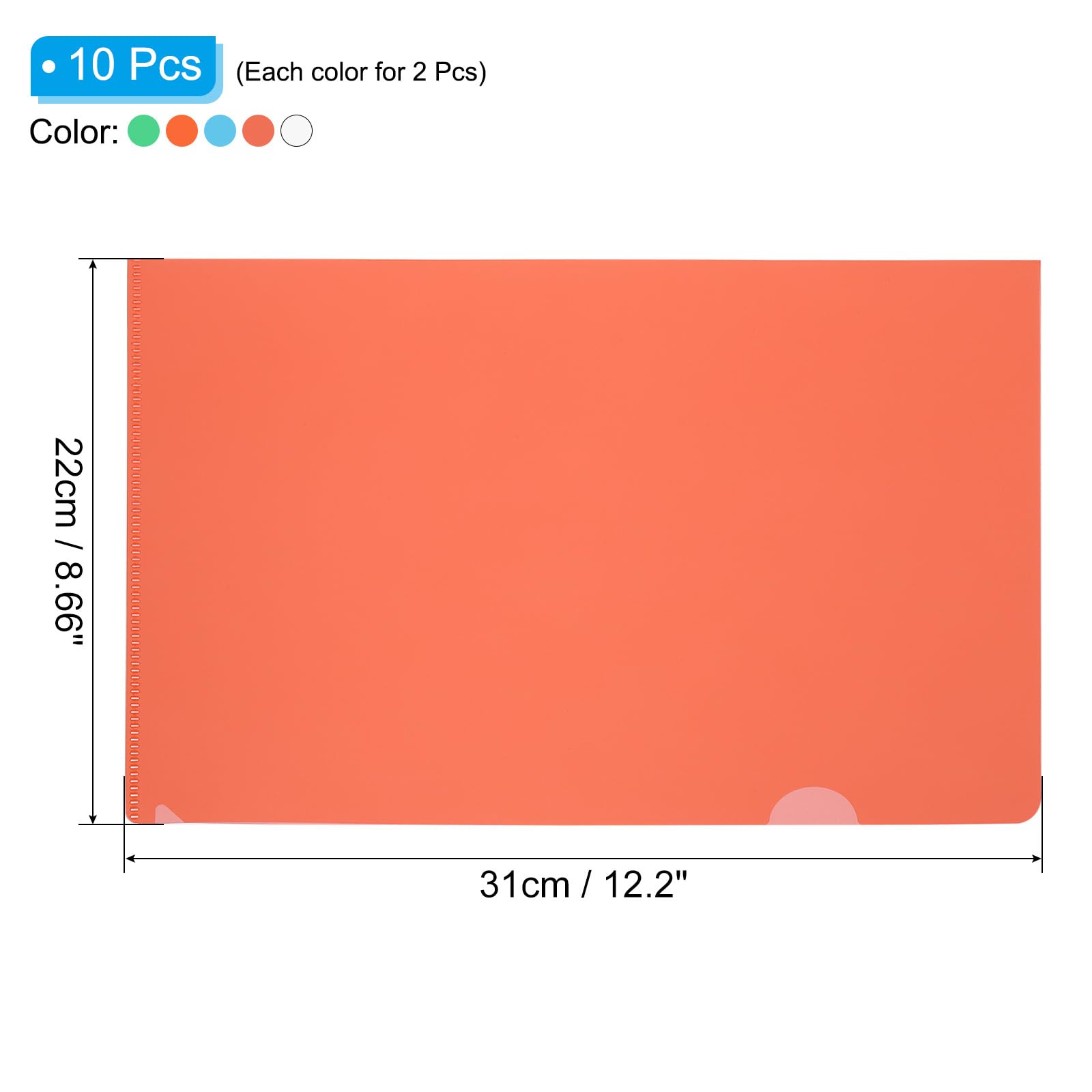 PATIKIL L Type Folders 10 Pack A4 Plastic File Project Pockets Clear Paper Document Jacket Sleeves for Office Sky Blue/Green/Red/Orange/Clear - Image 2