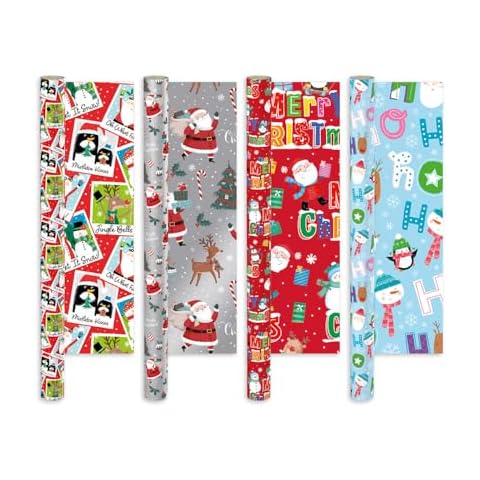 Pack of 4 Cute Christmas Character Wrapping Paper Cover