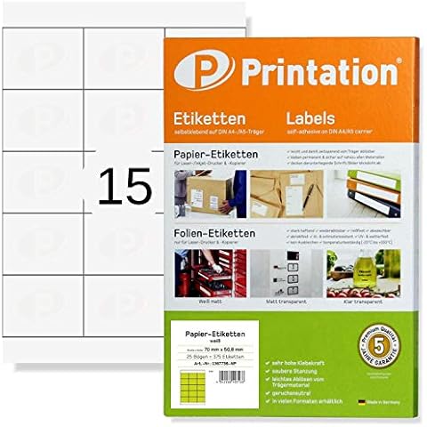 Universal Disks or Book Labels 70 x 50.8 mm Self-Adhesive Blank White 375 Stickers 70 x 50.8 on 25 A4 Sheets 3 x 5 Printable - 3669 4278 Cover