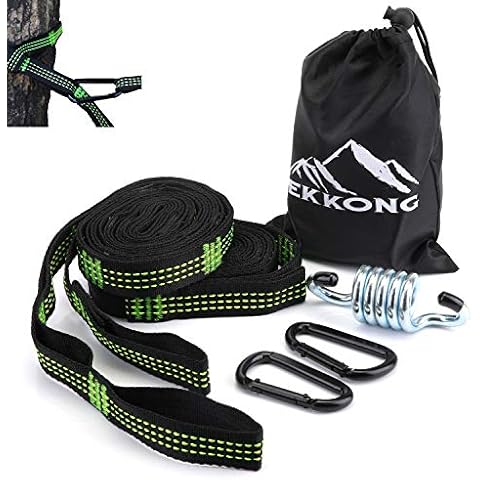 EKKONG Hammock Straps, 2 Pack Tree Swing Hanging Straps Kit 3 m(9.84 feet) x 2.5 cm, Max bearing 500 kg(1100 lbs), 15 adjustable Loops per Strap with 2 Carabiners, Hanging Chair Hook, Carrying Bag Cover
