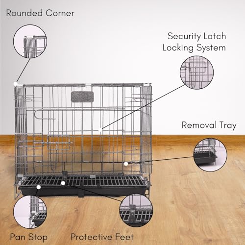 Image of RvPaws Dog Cage - Powder Coated, Single Door Folding Metal Cage /Crate /Kennel with Removable Tray and Paw Protector for Dogs Small Size, Cats and Rabbits (Black-Silver, Length-18 Inch)