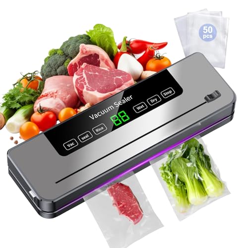 ZLXHDL Machine Sous Vide Alimentaire, Avec 50 Sacs Sous Vide, Appareils de Mise Sous Vide Multifonction 5 en 1, Avec Mode Humide et sec pour Stockage de...