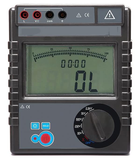 Insulation Resistance Tester Meter Megohmmeter With Rated Voltage 50/250/500/1000/2500V Insulation Resistance 0.1MΩ-200GΩ AC/DC Voltage 0-750V For Electric Motor,Cable,Switch Insulation Material