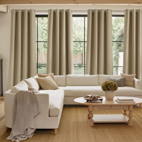 Image of NICETOWN Short Faux Linen Oatmeal Blackout Curtains 63 inches Long for Kitchen - Privacy Panels for Living Room Bedroom, Modern Farmhouse Style Easy Care Grommet Top, 2 Panels, W42 by L63