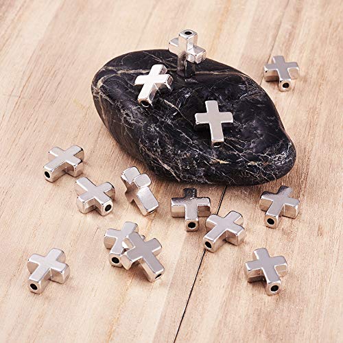 Beadthoven 20Pcs Tibetan Style Platinum Alloy Cross Pendant Crucifix Cross Charm Beads For Diy Rosary Bracelet Necklace Jewelry Making 15X12X5Mm #TOP5