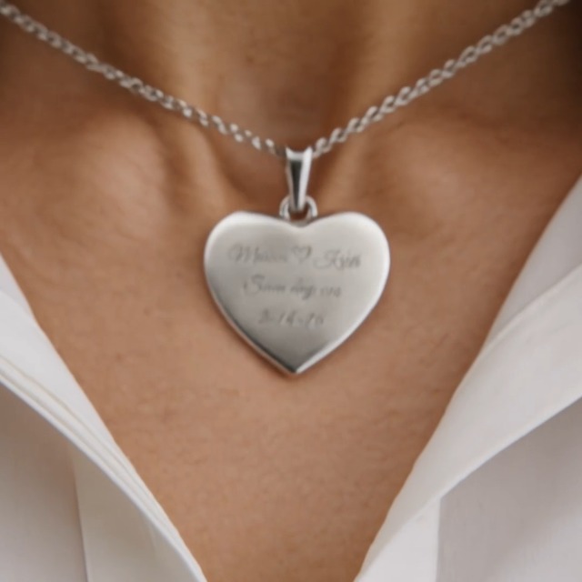 A & L Engraving Engraved Silver Stainless Steel Heart Necklace