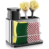 RONLADO 3 en 1 Dispensador de Jabón con Soporte para Esponja y Soporte para Cepillo,Acero Inoxidable,Dispensador de Jabón...