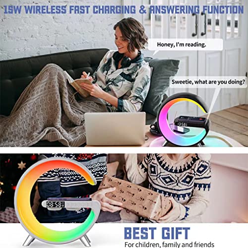 SUWIAKLALL LED Smart Wake Up Light Alto-falante Luzes noturnas Carregador Candeeiro de branco para e