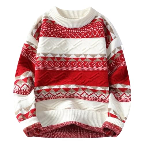 Mens Autumn Winter Casual Sweater Striped Patchwork Knit Pullovers O-Neck Loose Sweaters