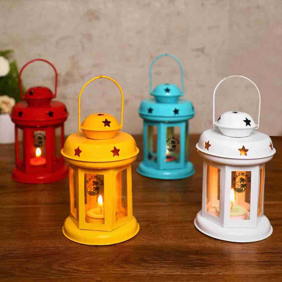 PALMARY Metal Tealight Lantern Lamp for Home Decor | Pack of 4 Lanterns | Decorative Hanging Glass Candle Holder Stand for Living Room, Balcony, Room, Garden Decoration and More-image-21