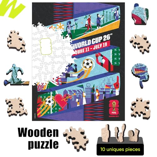 Image of FIFA World Cup 2026 City Puzzle Kansas City Poster - Wooden Puzzle for Adult, 200 Pieces Irregular Shape Puzzle, 5MM Thick, Creative Collectible Gift for Fans, Officially Licensed Product, 9.3x11.8''