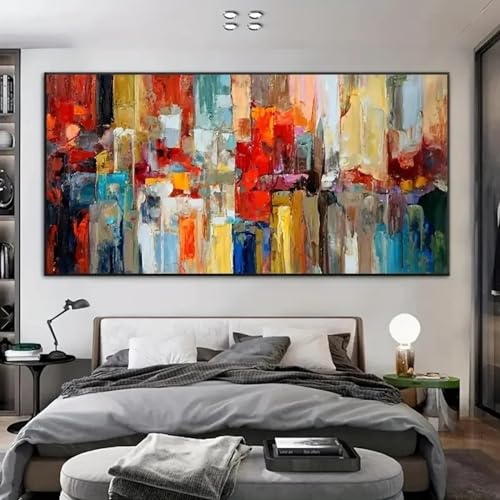 Toile abstraite bleu et rouge grand format pour sublimer un salon contemporain