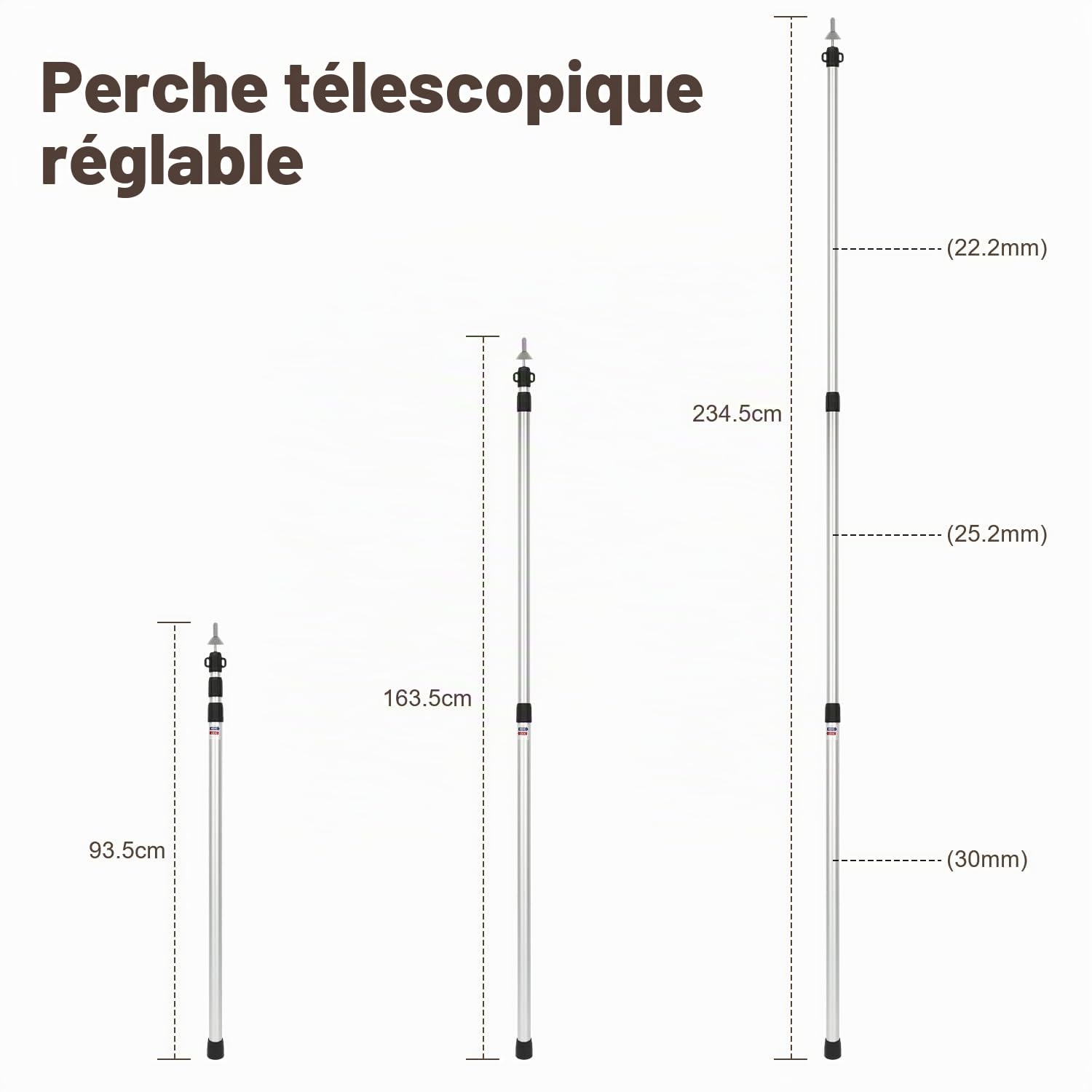 Gimisgu Barre télescopique pour tentes, barres de tente réglables en aluminium 90-230 cm, poteaux de tente de camping avec sac de rangement
