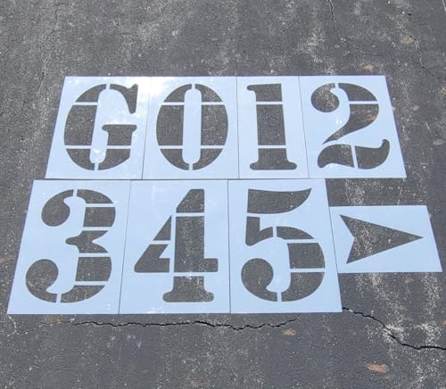 Football Field Number Stencil Kit 36' Tall x 24' Wide - 0 Thru 5 and G - 60 Mil - (1/16' Thick...
