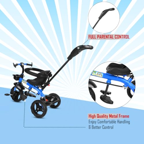 Image of Tricycle 1 Years to 5 Years with Removable Safety Guard and Parental Control Back Side Push Handle with Rubber Tyre for Kid's CR07 (Blue 5)