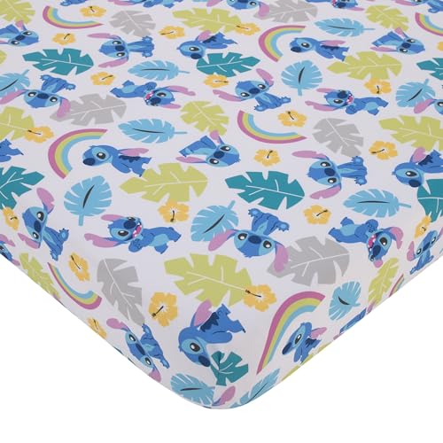 Image of Disney Stitch Blue, Teal, Lime, and White Nursery Fitted Crib Sheet
