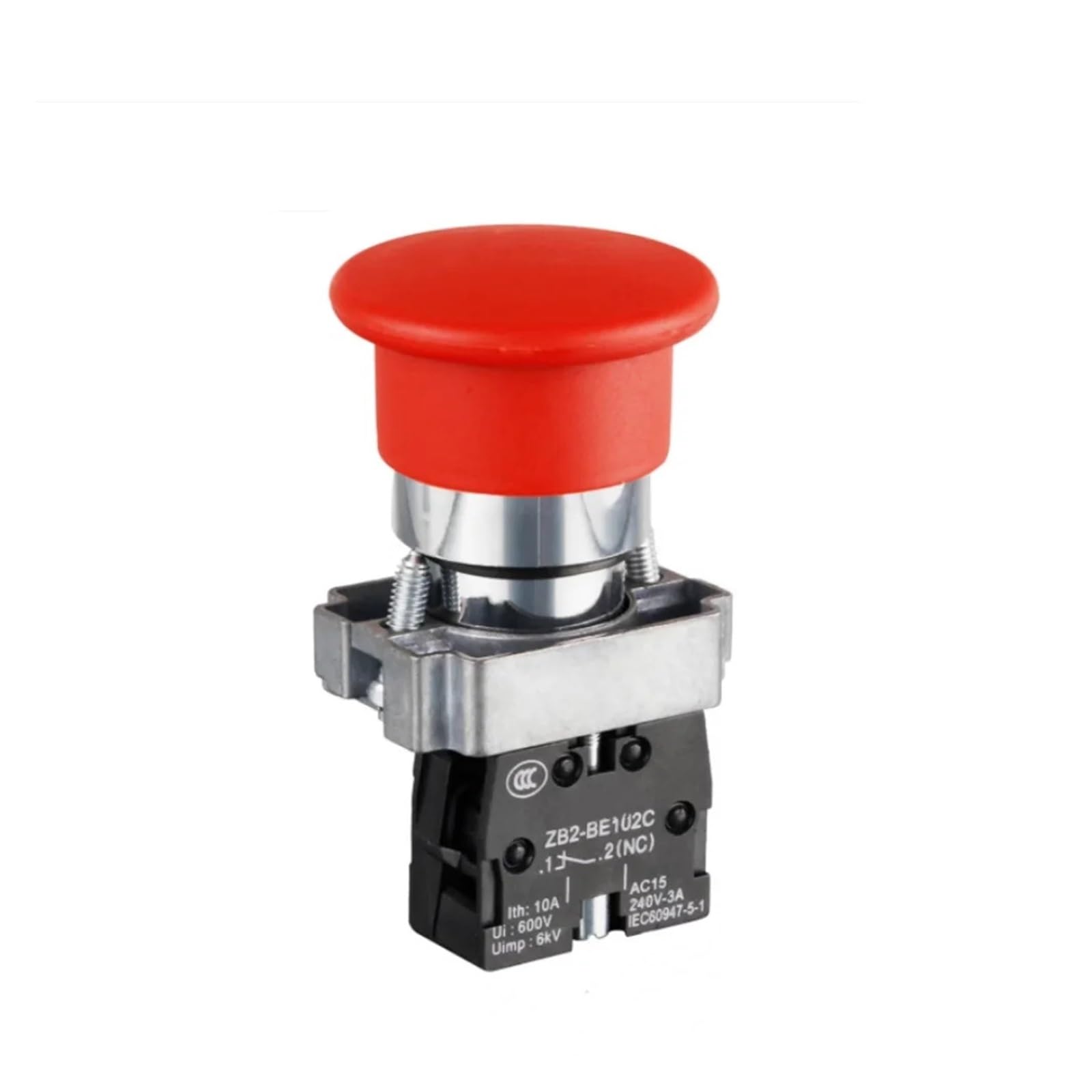 IDGTTLDF XB2BC42C 1 NC Momentary Mushroom Head Push Button Switch N/C Red