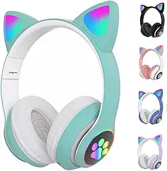Fone De Ouvido Com Led Infantil Orelhinha Gato MUSICA SEM FIO COLORIDO GATINHO Bluetooth (AZUL)